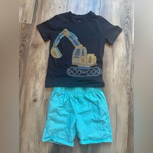 Kids Headquarters Black T-Shirt and Blue Shorts Outfit Boys 3T Construction